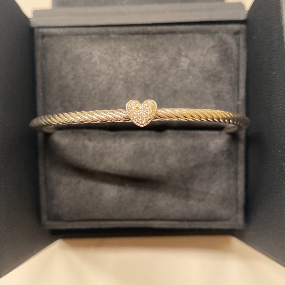 David Yurman Classic Cable Station Bangle With Pave Diamond Heart